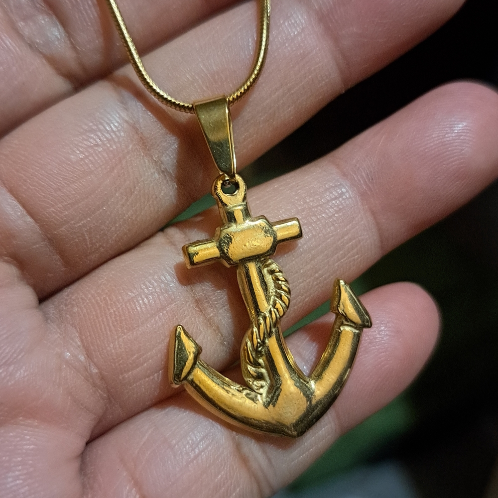Gold Anchor Pendant Necklace - Nautical Anchor Charm